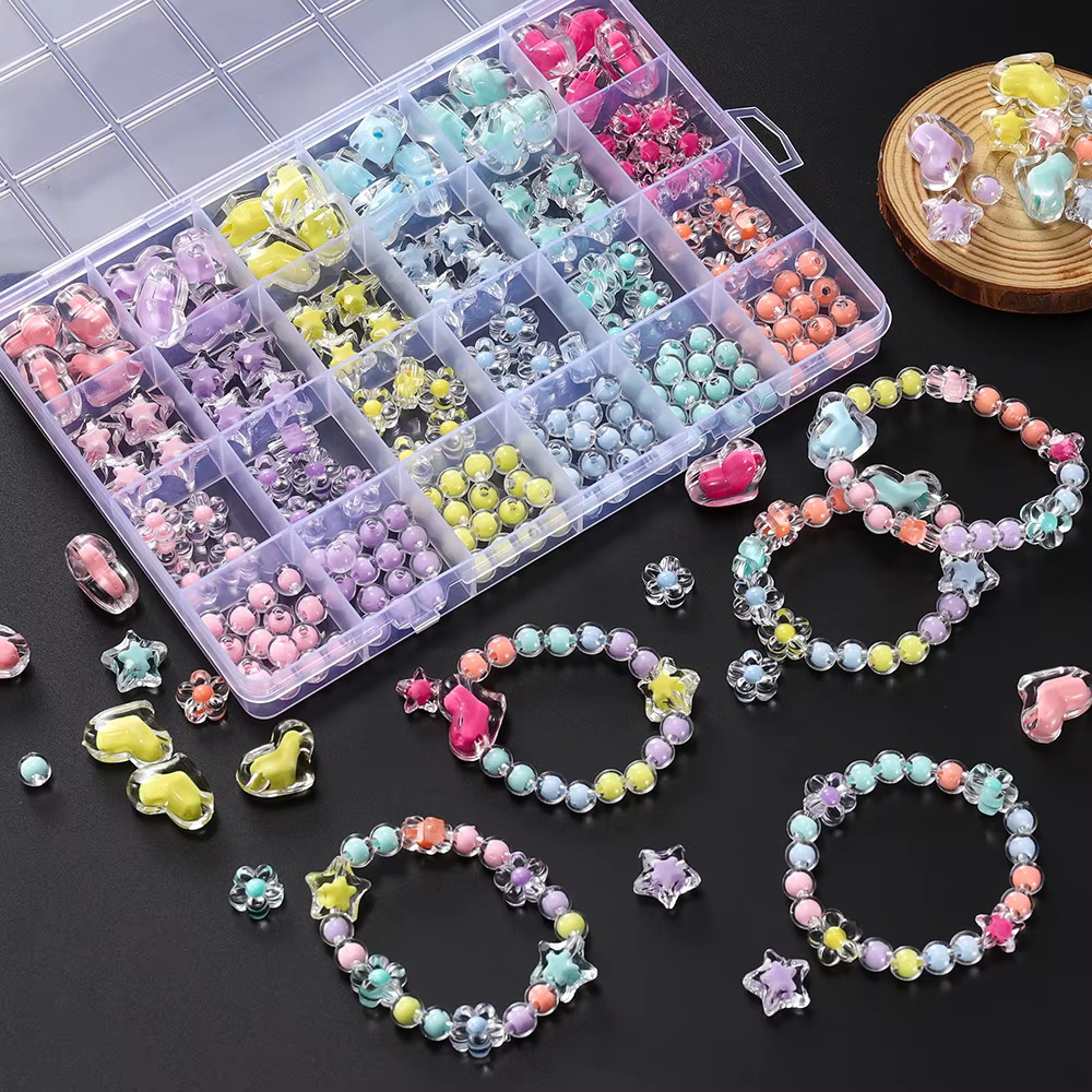 Jewelry Making Kit For Kids - 174 Stück/Box Herz-Acrylperlen Blumen-Rundperlen Lose Perlen-Sets